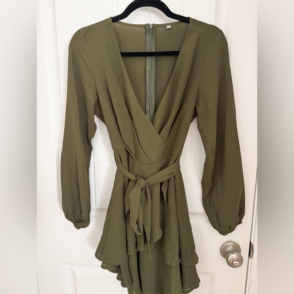 COSONSEN - Olive Green Wrap Dress
